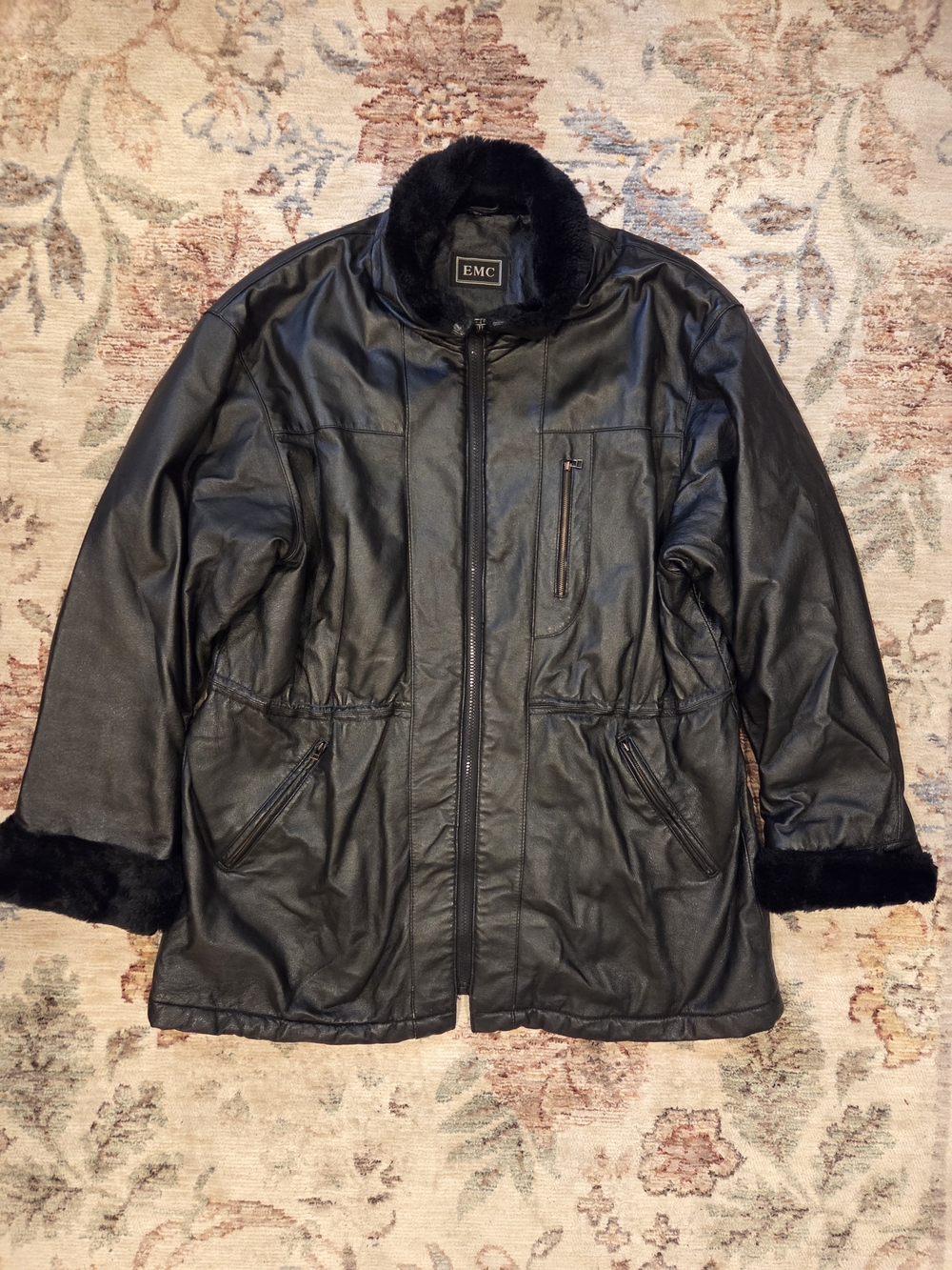 Women's Black Faux Leather Jacket with Faux Fur Trim
